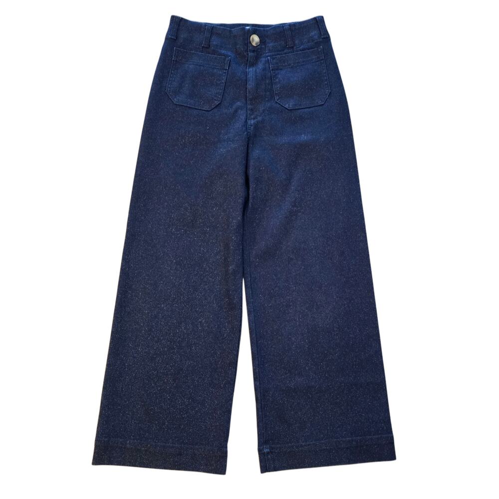 Anthro Maeve Colette Sparkle Denim Wide Leg Crop Jean Sz 27 Blue Shimmer Stretch
